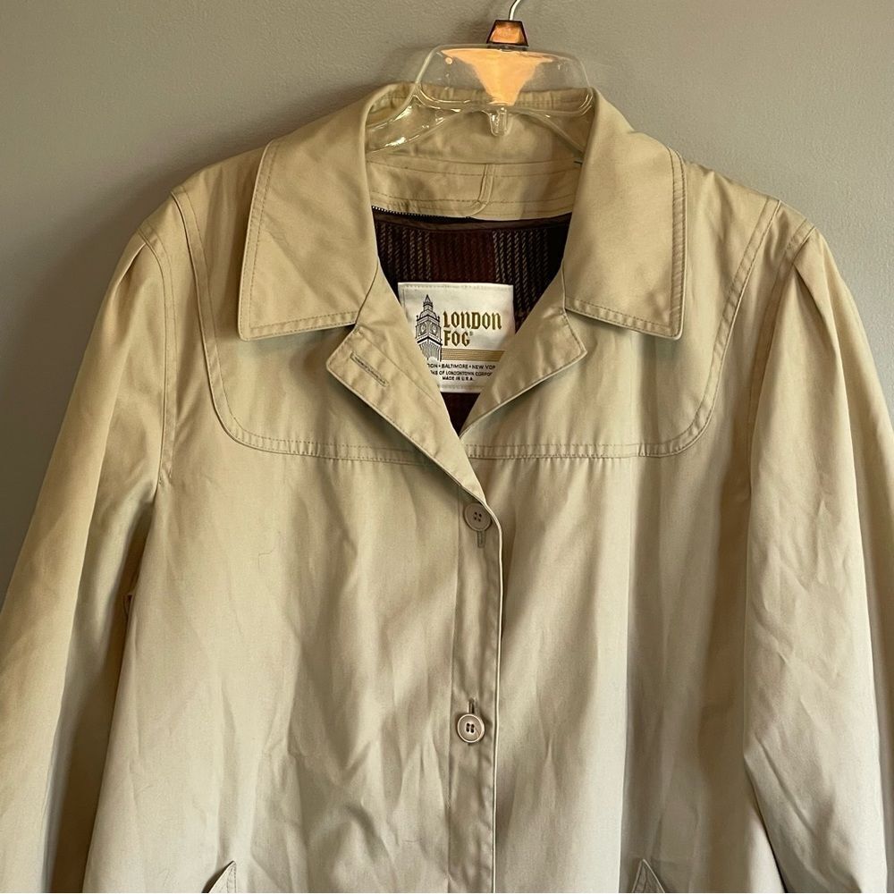 London Fog Trench tan Coat size 12 Pet P plaid wool removable lining vintage